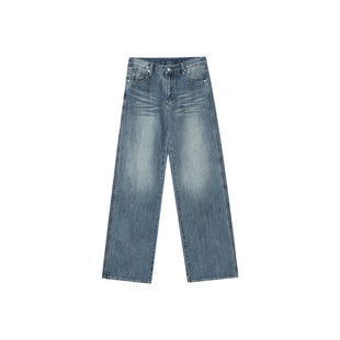 木岸muan复古美臀牛仔裤定制显瘦百搭阔腿水洗直筒长裤子F8-503