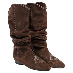 CHICGLORIA | 慵懒复古高级感秋冬新款牛反绒堆堆长靴流苏时装靴