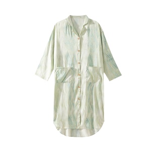 浪莎睡衣女春秋季新款冰丝长袖睡裙休闲衬衫可爱少女中长款家居服