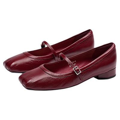 车厘子|蹀愫芭蕾玛丽珍配裙子羊皮红色平底单鞋TA65109-13
