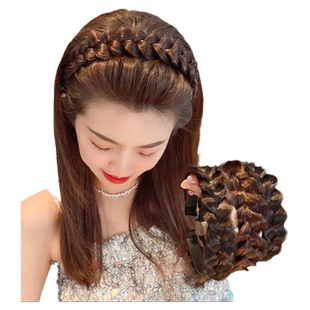 麻花辫假发发箍女简约鱼骨辫编发头箍网红头饰高颅顶压发防滑发卡