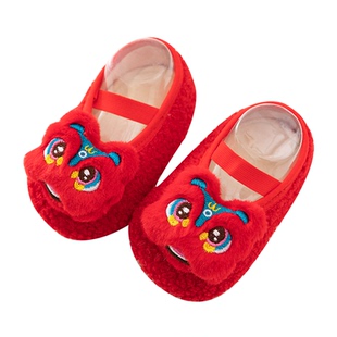 婴儿学步鞋春秋冬加厚儿童新年鞋袜大红色喜庆宝宝百日周岁居家鞋