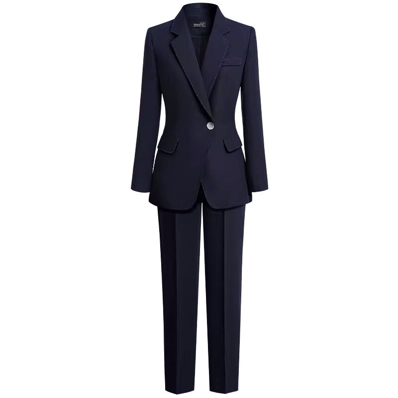 藏青色职业西装套装春秋新款气质女神范前台工作服办公室西服正装