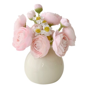 奶油风高级感陶瓷花瓶仿真花假花装饰摆件ins客厅插花迷你小花器
