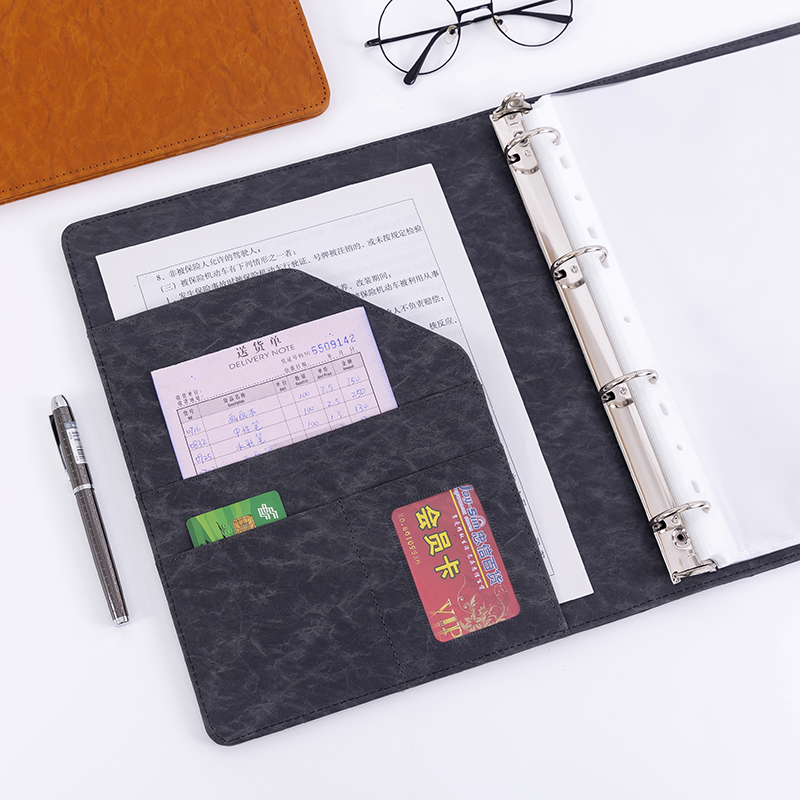 资料册a4插页60页多层整理册活页100页皮面打孔4孔夹办公用文件夹