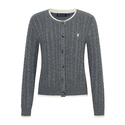 POLOWALK女式长袖针织衫2025秋季新品绞花显瘦开衫上衣休闲外套