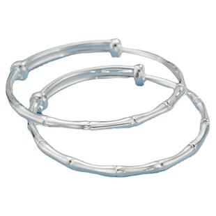 顺庆银楼S9999纯银手镯女彩丝竹节推拉足银手饰甜美年轻好运礼物