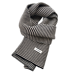 韩版氛围感黑白条纹针织围巾女冬季亲子百搭防寒保暖细纹窄边围脖