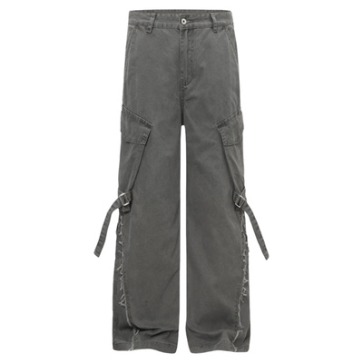 HY711绑带水洗流苏工装裤