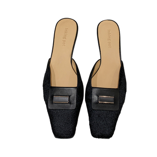 InkingPot彭姐 真皮法式包头拖鞋方头细跟秋冬马毛穆勒单鞋女外穿