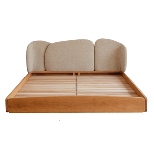 以山实木床 樱桃木实木床黑胡桃双人床1.8米床原木日式侘寂风软包