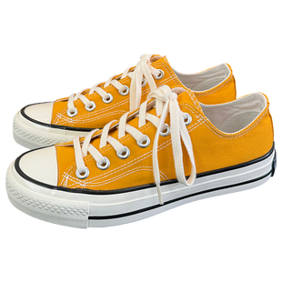 姜黄色情侣低帮百搭学院韩版ulzzang男女同款日常港风休闲帆布鞋