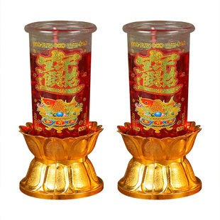 家用无烟水晶蜡烛莲花台座烛台防风结婚拜神供佛上供玻璃灯龙凤灯