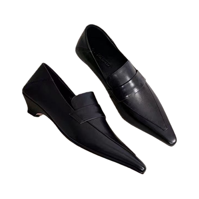 羊皮法式尖头小猫跟浅口乐福鞋女