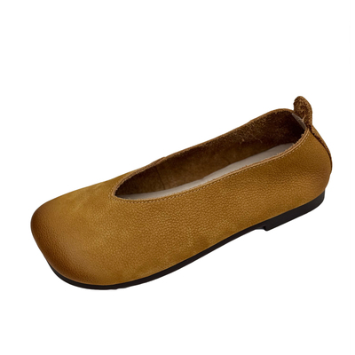 真皮复古一脚蹬平底奶奶鞋