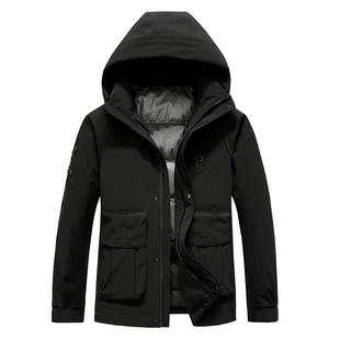 鸭鸭羽绒服男冬季2025新款连帽短款工装休闲派克服加厚保暖外套A