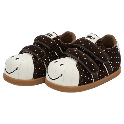 SMILEY笑脸波点毛毛虫咖色厚底可爱魔术贴增高丑萌大头面包板鞋子