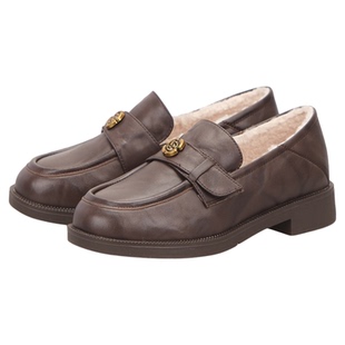 【牛皮】星期六加绒保暖真皮乐福鞋女轻奢鞋舒适一脚蹬百搭小皮鞋