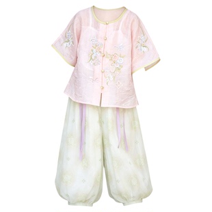 女童汉服2026夏款儿童新中式国风裤子套装小女孩薄款短袖灯笼裤装