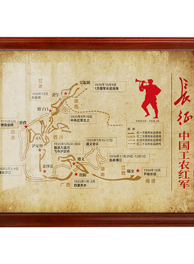 长征路线图牛皮纸背景效果高清微喷学校教学参考欣赏学习研究装饰