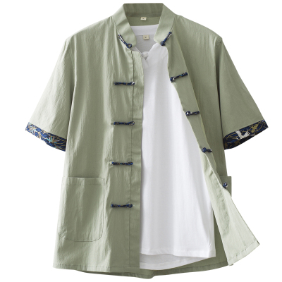 中国风夏季薄款立领短袖衬衫