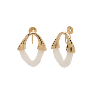 撞色琥珀树脂金色半环耳钉秋冬温暖感简约耳饰极简圆形无耳洞耳夹