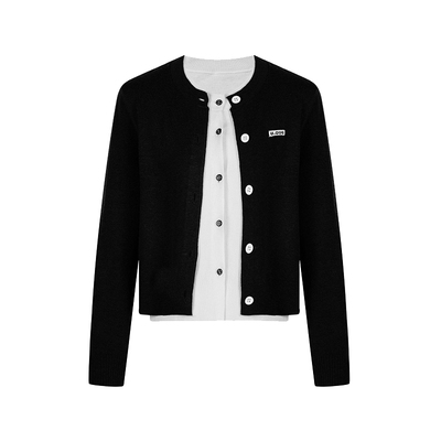 none撞色拼接假两件式毛衣开衫