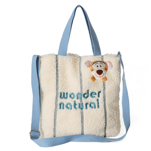 秋冬羊羔绒新款斜挎包包女大容量毛绒包百搭字母刺绣手提包托特包