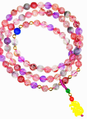 天然黑加仑三轮骨干草莓水晶手链