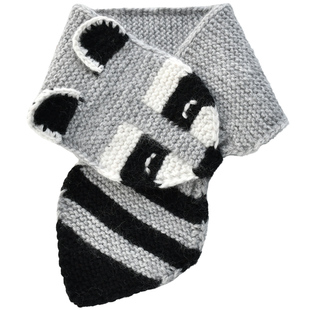 可爱卡通小浣熊儿童灰色羊绒围脖男童冬季保暖手工针织小围巾宝宝