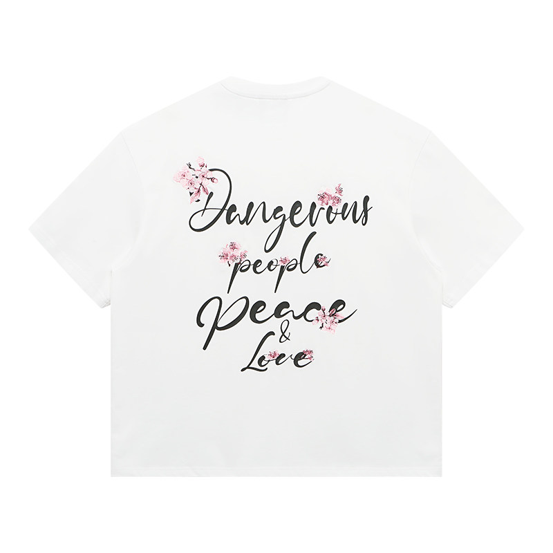 Dangerouspeople薛之谦dsp樱花刺绣短袖潮牌重磅全棉夏季情侣T恤