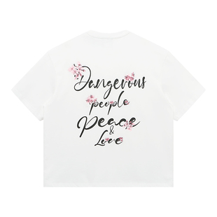 Dangerouspeople薛之谦dsp樱花刺绣短袖潮牌重磅全棉夏季情侣T恤