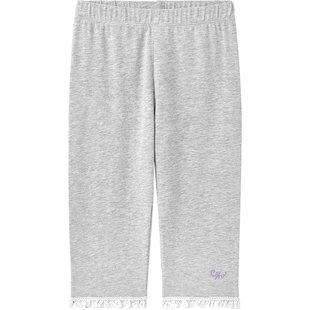 英氏儿童裤子夏季薄款透气裤子休闲女童打底裤百搭新款7分裤