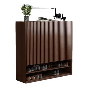 实木栅格门鞋柜家用门口一体玄关柜鞋架大容量收纳多层入户门鞋架