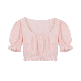 SourceWithU 马德里夏梦 2色纯棉水溶刺绣短款上衣半裙简约套装夏