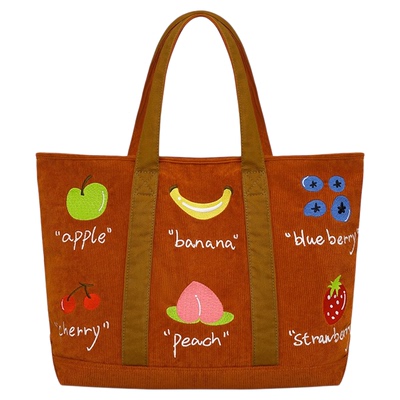 ideea点子点子水果灯芯绒托特包