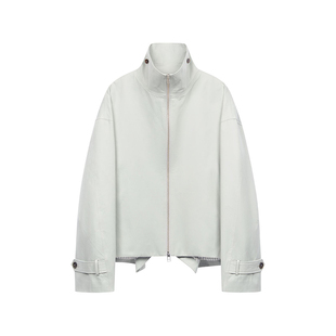 DOSORDONTS 2025年秋冬新品蓝灰色短款腰围可调节立领夹克外套女