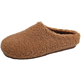 2025秋冬外穿丑萌大头女复古包头棉毛毛半拖鞋加绒保暖一脚蹬懒人