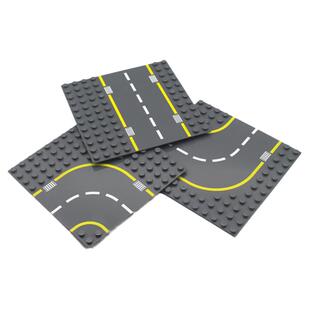 大颗粒积木街道板城市街景公路底板马路场景交通十字路直道弯道板