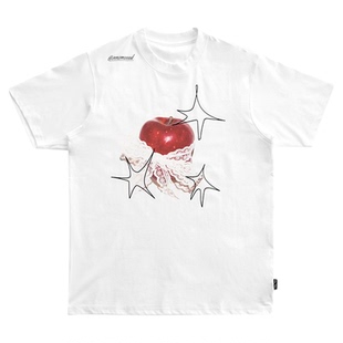 innomoood 星系苹果蕾丝数码印花白T恤短袖设计感原创宽松正肩夏