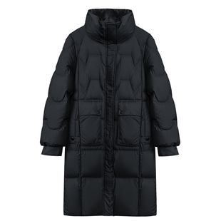 2025新款女装冬季宽松大码中长款羽绒服女黑色显瘦立领白鸭绒外套