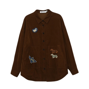 MOVEUP幻走2025秋季新款.FUN系列纯棉大贴袋趣味章仔中长款衬衫女