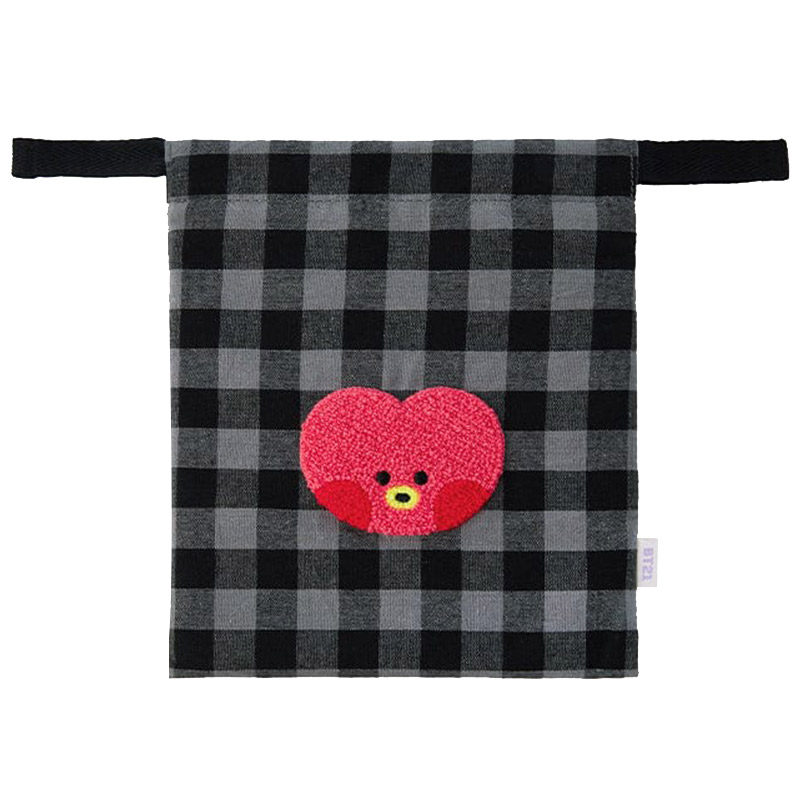 BT21防弹少年团minini BASIC格子抽绳包杂物收纳袋子女便携化妆包