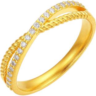 周六福黄金镶嵌钻石戒指女款古法足金莫比乌斯交织手饰新年礼物