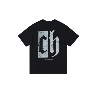 CH后背阴阳印花短袖T恤男夏潮流男生美式休闲情侣黑色宽松半袖