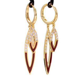 2025年新款轻奢高级感气质满钻树叶耳环潮时尚椭圆红色水滴耳扣女