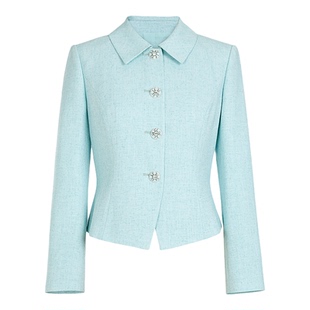 朗姿/MOJO莫佐2026春新品薄荷漫波收腰西装短外套精致名媛千金风