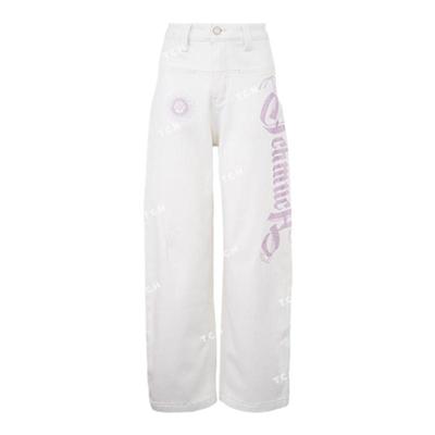 TCH私服粉色logo烫钻直筒阔腿宽松显瘦牛仔裤女T75C20E5093