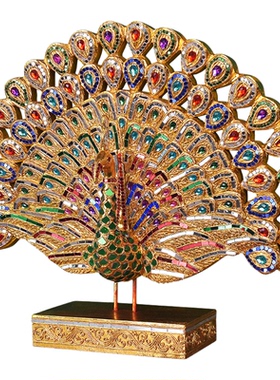 实木玄关东南亚孔雀开屏摆件