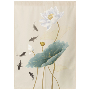 中式门帘隔断帘家用免打孔厨房入户玄关布艺遮挡帘卧室卫生间挂帘